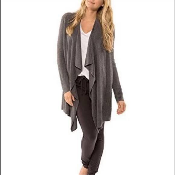 Barefoot Dreams | Calypso CozyChic Lite Gray Wrap Cardigan Open Front Heathered - Picture 2 of 11